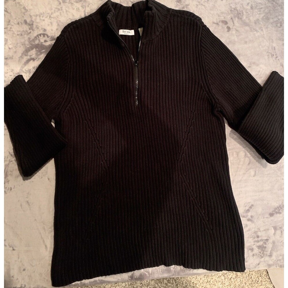Liz & Co Woman 1X Black 1/4 Zip Pullover Ne Neck Sweater Large Heritage - Picture 5 of 12
